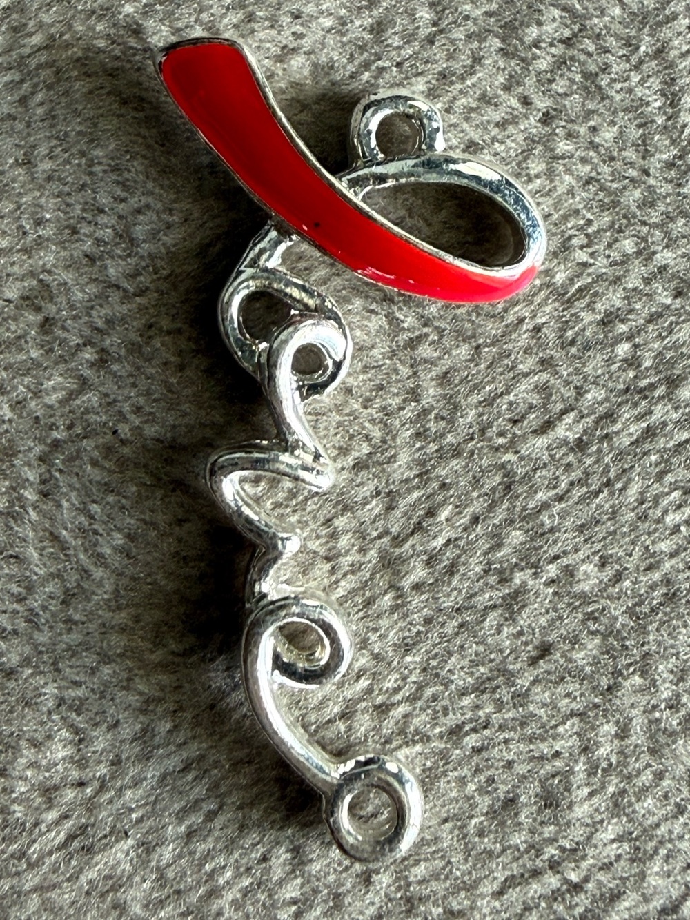 Silver Script 'Amor' Pendant Necklace Charm with Red Enamel Accent
